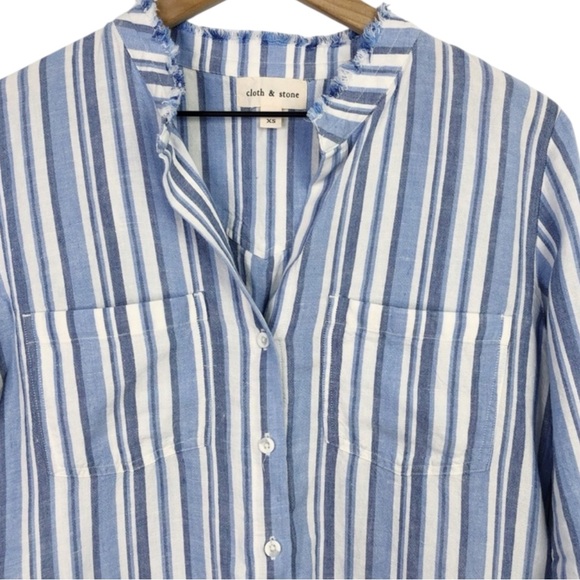 CLOTH & STONE Linen Blend Shirt Dress w/ Raw Hem in Blue/White Stripe Size XS - Picture 5 of 9